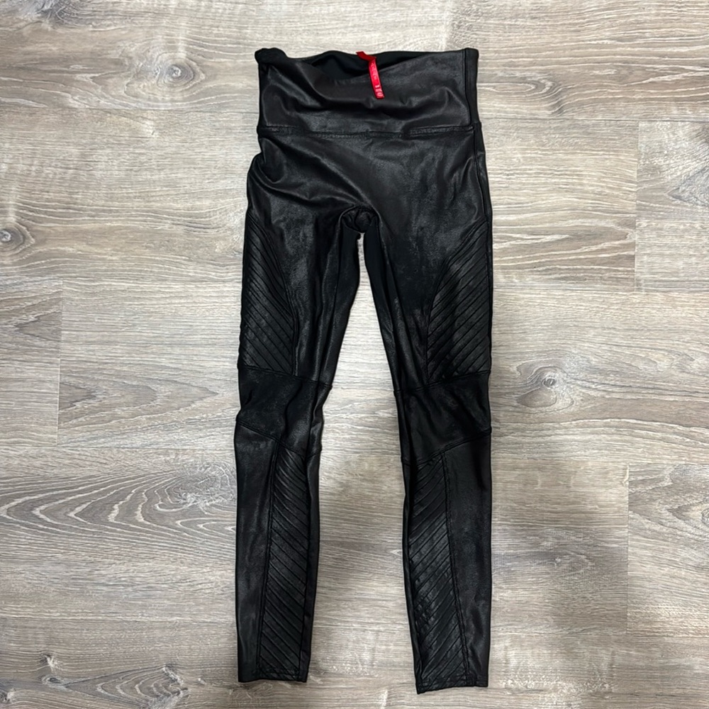 Spanx faux leather spandex moto leggings S